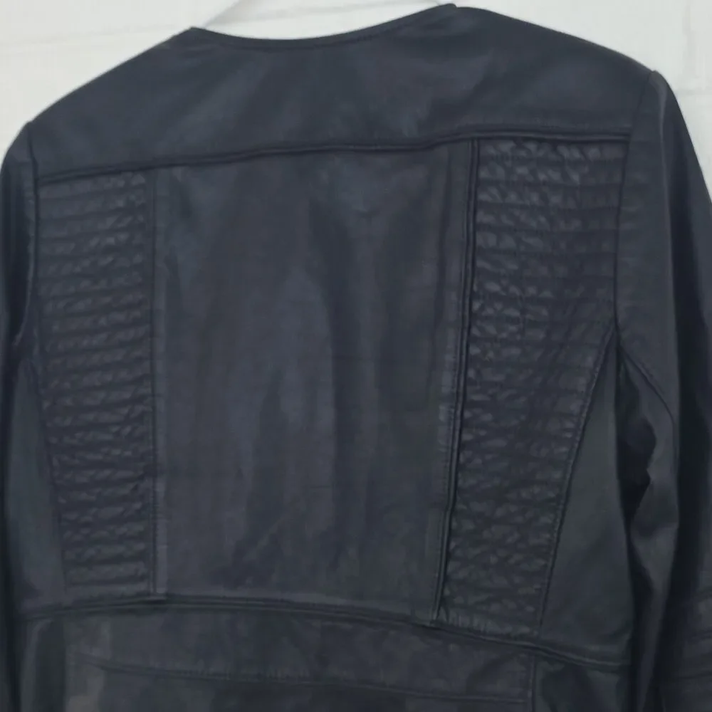 Tory Burch Leather Biker Jacket Cropped Navy Size 14